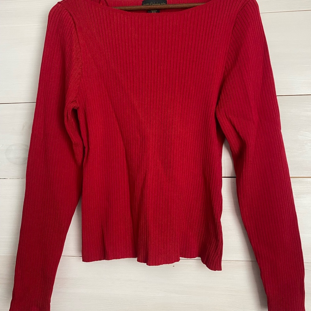 House of Harlow 1960 Red Ribbed Long Sleeve Boatneck Top - XL